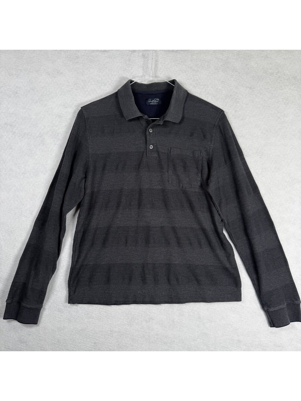 Arnold Palmer Men’s Gray Long Sleeve Polo Shirt Cotton Blend Chest Pocket